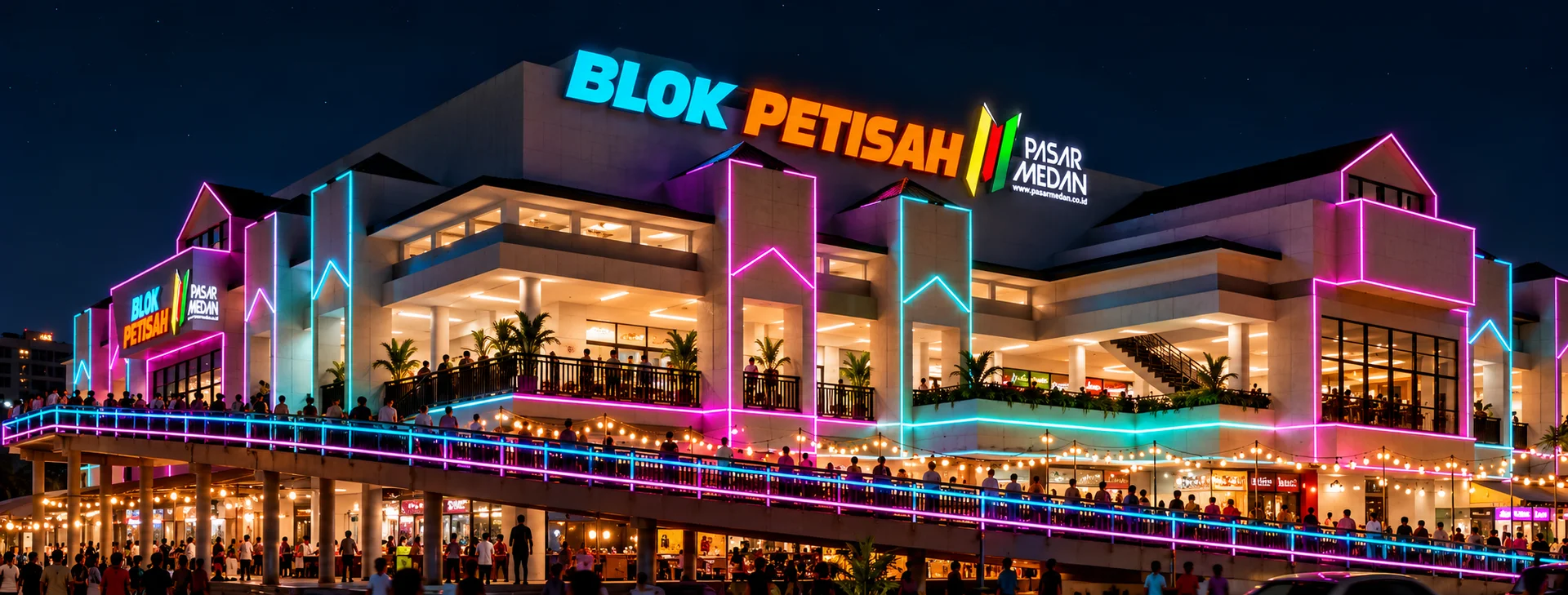 Visual Blok Petisah dan kawasan UMKM Medan pada malam hari